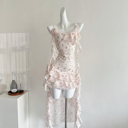 Summer sweet floral waist slim dress R2126