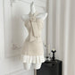 White and rich beauty tube top small fragrance flower atmosphere scarf pleated dress R2127