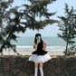 Black sleeveless vest dress temperament waist puffy short skirt R0545