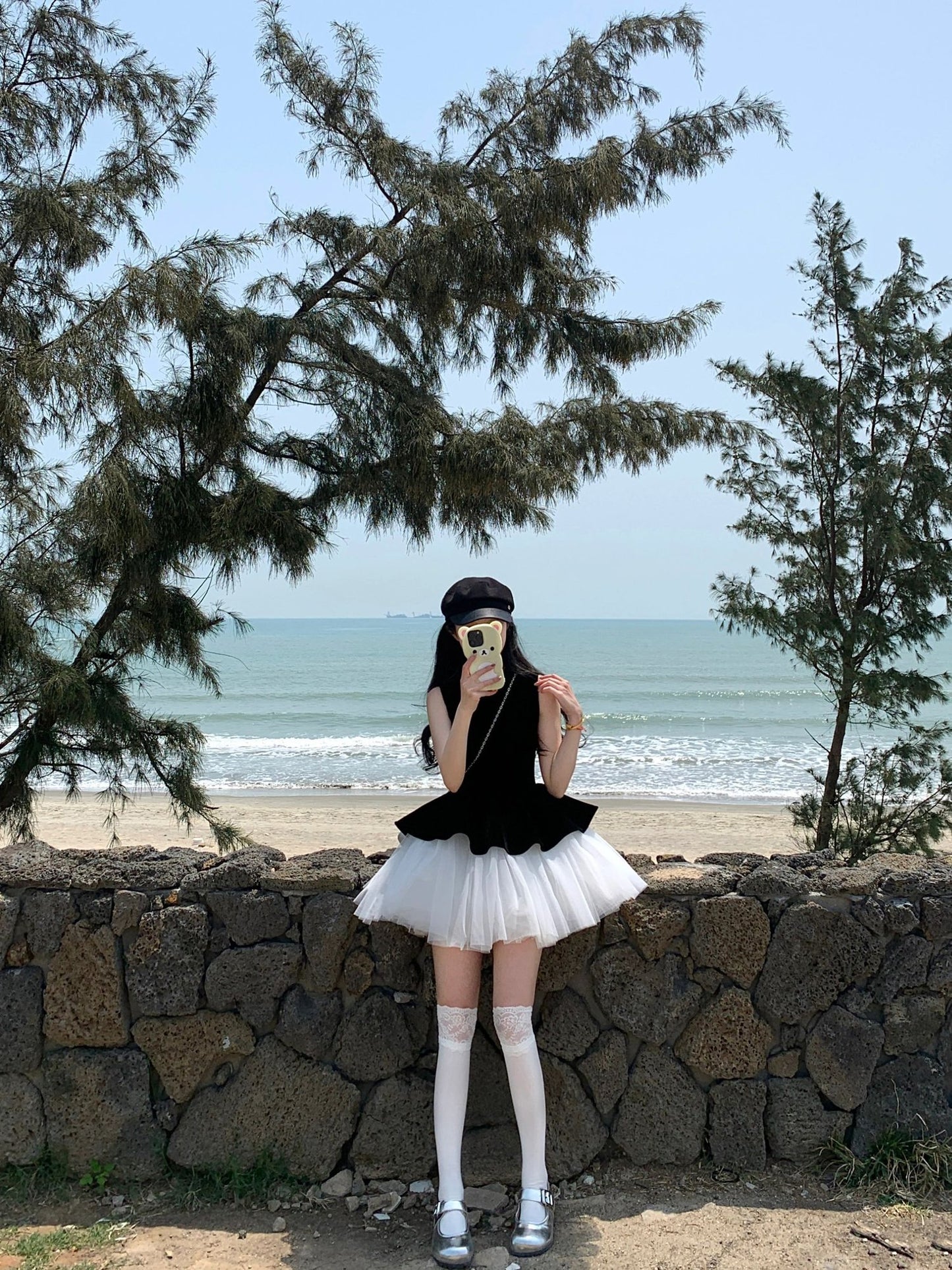 Black sleeveless vest dress temperament waist puffy short skirt R0545