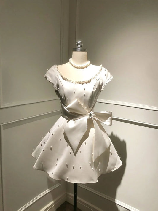 2025 Summer New Light Luxury Heavy Industry Pearl Princess Dress Short Skirt Women's Homecoming Dress R3002