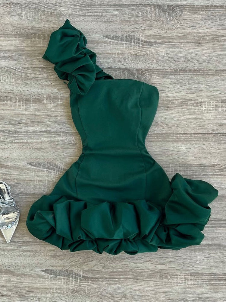 Pure horny sexy ruffled buds fluffy jumpsuit short skirt party small dress high-end women's homecoming dress R3003