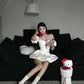 French style white puff sleeve one shoulder dress beautiful summer princess dress homecoming dress R3018