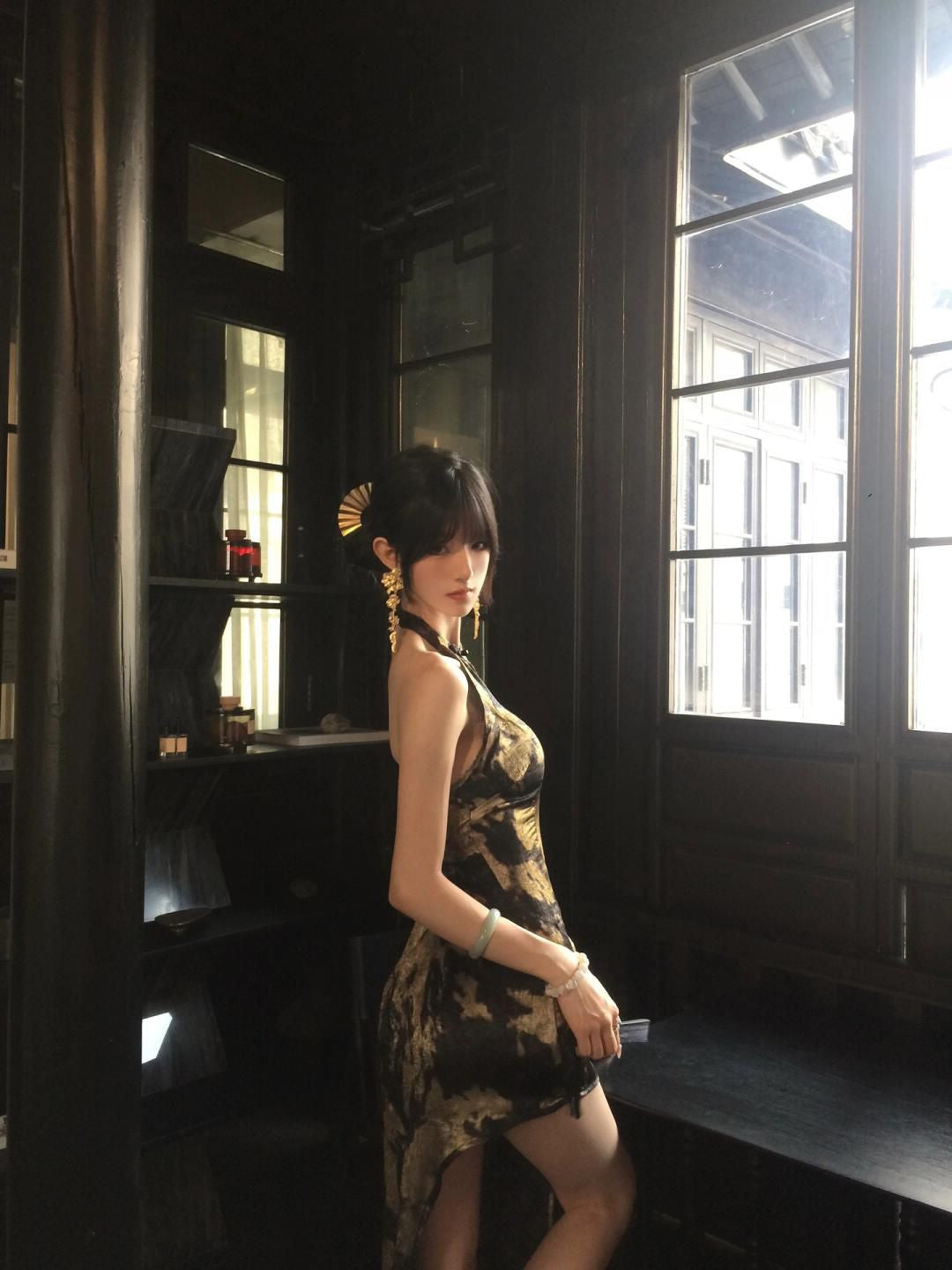 Retro slit new Chinese dress women's summer new cheongsam hip skirt waist skirt homecoming dress R3017