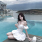 French white puff sleeve one-shoulder bandeau dress women's summer beautiful dress short skirt homecoming dress R3004