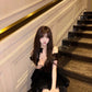 Black velvet dress women's summer princess dress waist puffy skirt homecoming dress R3020