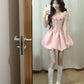 Cute pink suspender dress women's summer daughter heavy industry party dress flower bud skirt homecoming dress R3005