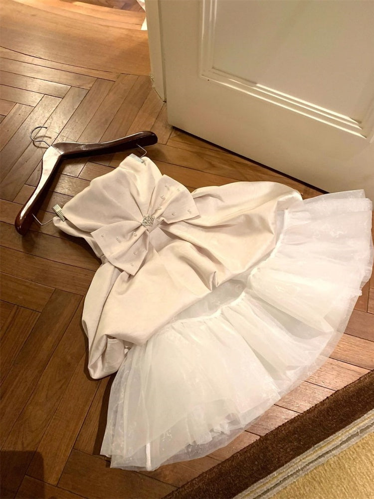 Sleeveless bow tube top dress female temperament skirt pure desire hot girl bud skirt homecoming dress R3011