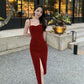 Retro red velvet suspender dress French style temperament small dress R1465