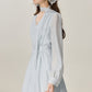 Temperament gentle style blue V-neck dress female 2025 new style skirt R1954