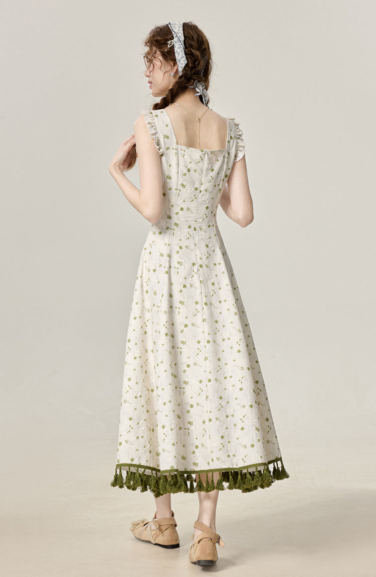 Summer temperament first love series white floral dress green sunscreen shirt R1957