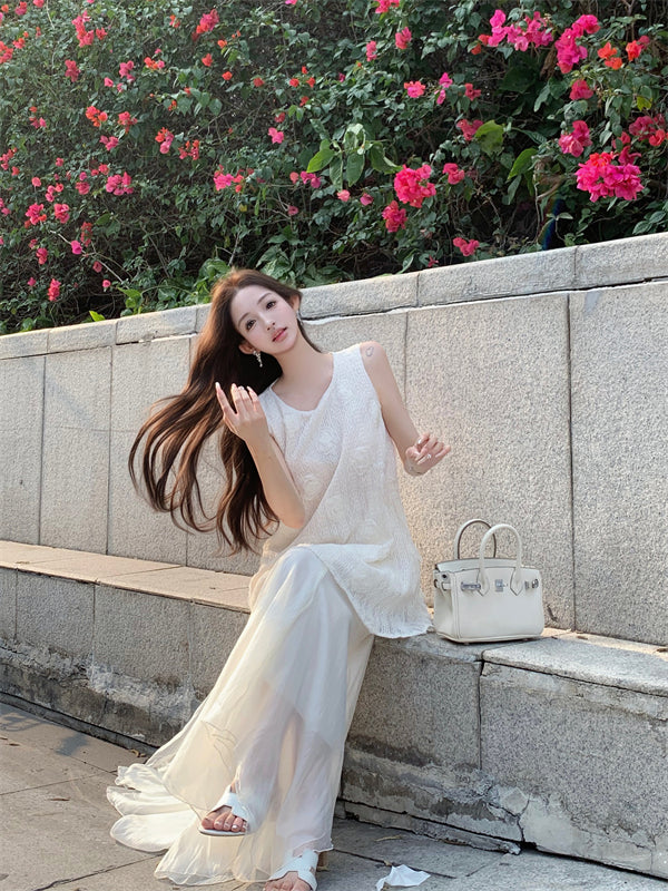 Beautiful flower vest dress gentle temperament atmosphere small skirt R0715