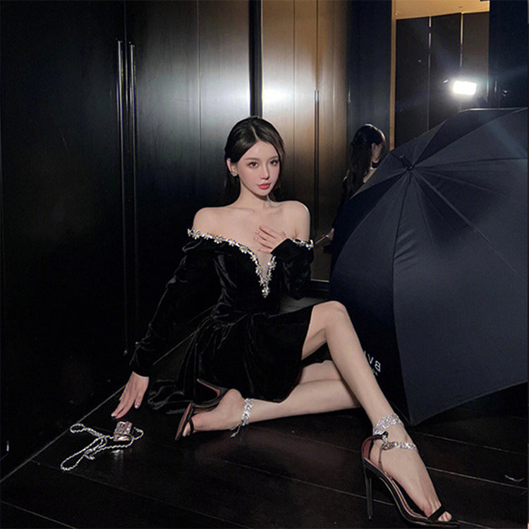 Birthday party dress high-end niche temperament sexy v-neck dress R1787