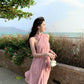 Pink sleeveless halter dress gentle style super beautiful dress R0727