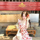Holiday white retro red floral dress waist summer beautiful small flying sleeves dress R3824