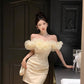 Sexy off-the-shoulder dress, high-end design, slim waist, slimming and hip-hugging dress R3791