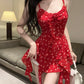 Sweet and sexy floral camisole irregular high waist design slim fit short skirt R3627
