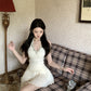 High-end halter neck rhinestone design sleeveless top for petite high waist slimming hip skirt suit R3673