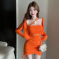 Irregular hot girl style off-shoulder slim drawstring sexy tube top dress R3669
