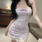 Pure lace tube top dress with bowknot slim fit petite French sexy hip skirt R3668