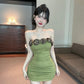 Three-dimensional flower pure sexy dress one shoulder high-end design slimming vest short skirt R3714
