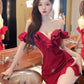 Sexy ruffled one-shoulder dress for women, high-end temperament, v-neck, slim-fitting, hip-wrapped short skirt R3676