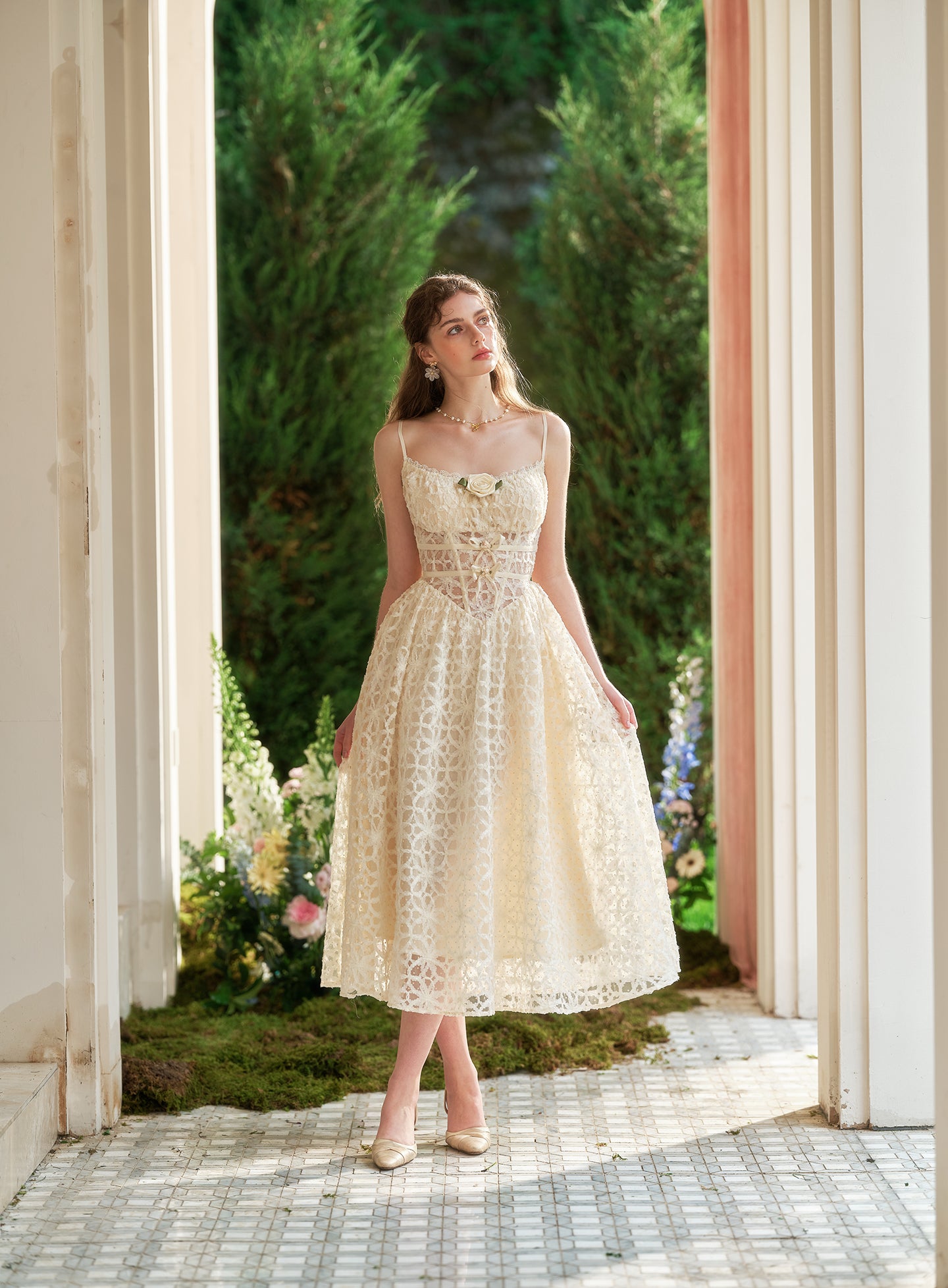 French style little white dress heavy suspenders long fishbone dress summer R5110