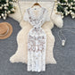 Chanel style dress with short sleeves, short-sleeved, single-breasted lace crochet long skirt R2300