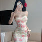 One-shoulder floral tube top dress French style backless tight-fitting slimming hip skirt R3790