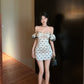 French sexy polka dot tube top dress sweet spicy high waist slim fit off shoulder hip skirt R3792