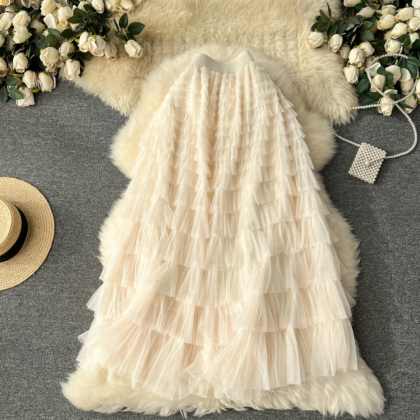 Fairy skirt high-grade mesh skirt 2025 new elastic waist slim cake skirt super fairy skirt R2201