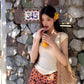Vacation style outfit sexy hot girl beautiful knitted top floral skirt two-piece skirt R0893