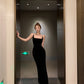 Square collar vest black velvet suspender dress 2025 temperament slim fit inner hip dress R1473