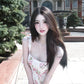 New gentle temperament suspender floral dress beautiful waist A-line long skirt R0696