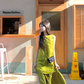 Green sleeveless dress for women, high-end fake two-piece temperament long dress R0770