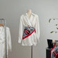 Rose feel textured acetate shirt dress short skirt niche v-neck white dress R2095