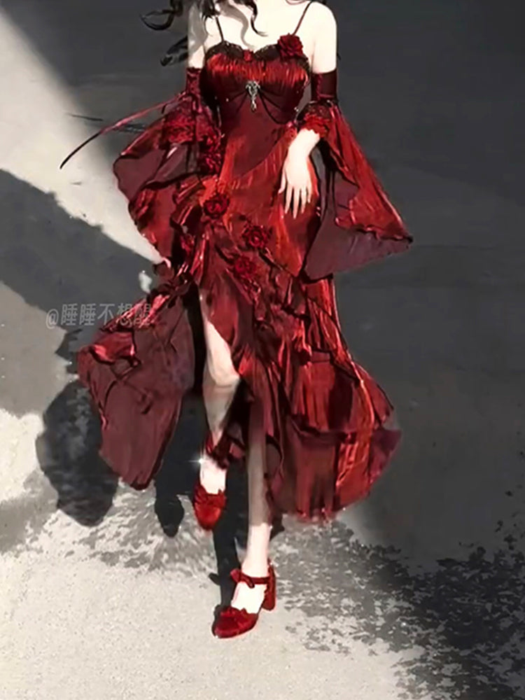 Red rose dress lolita fishtail skirt Lolita elegant goddess royal sister R1662