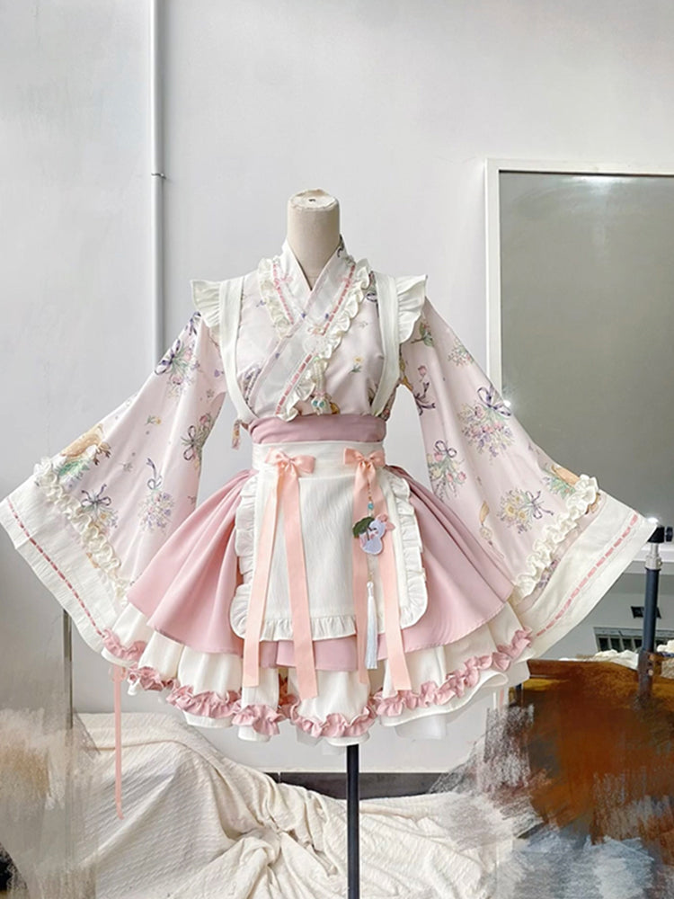 Date battle suit Chinese style lolita big sleeves cross collar big skirt suit R1663