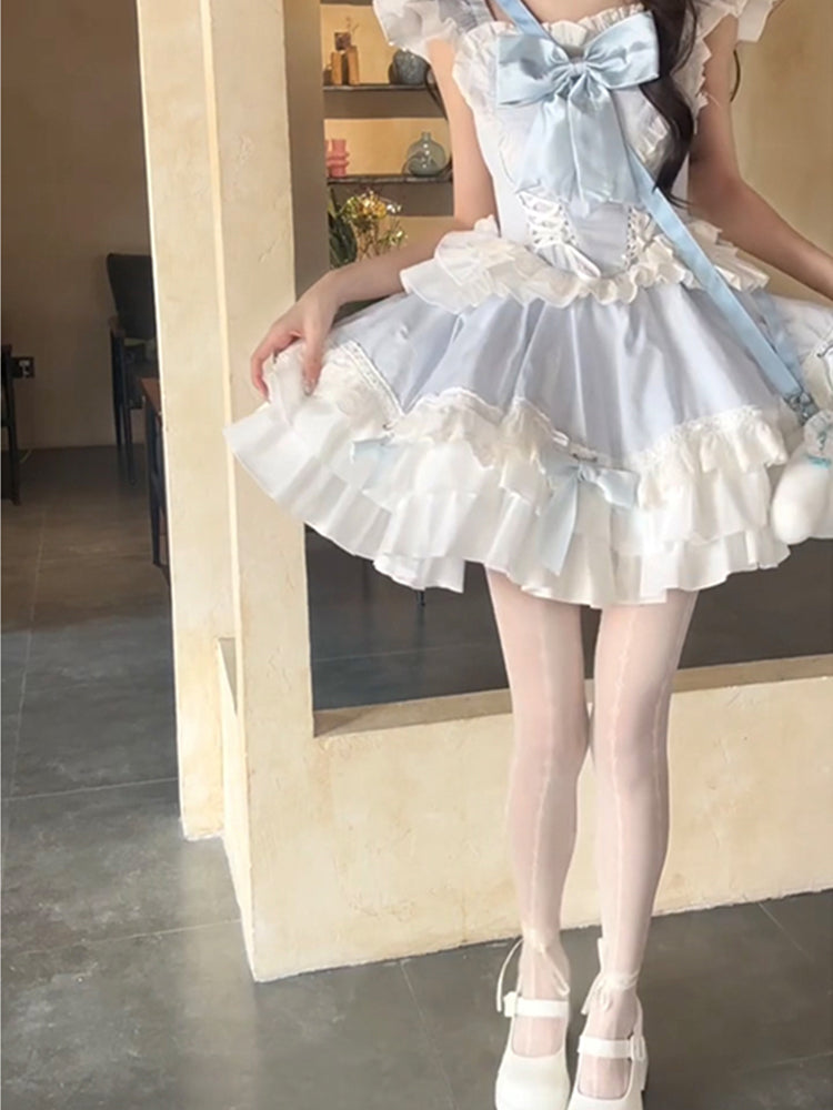 Wear pure desire design blue bow OP dress lolita puffy princess dress R1664