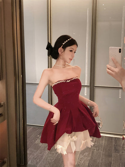 Birthday party small dress skirt high-end niche princess skirt tutu skirt red tube top dress R1814