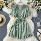 Dress 2025 new summer sweet love print trumpet sleeve tie waist short style R2166