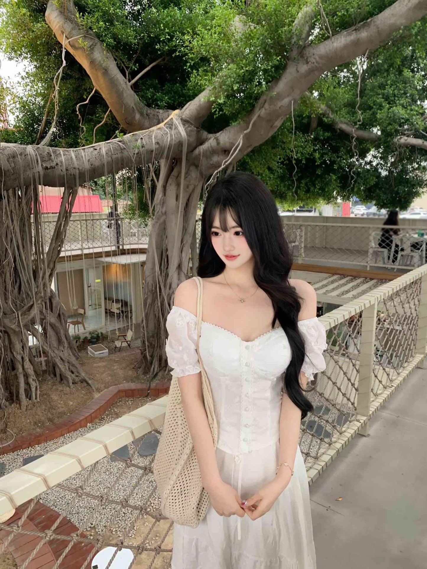 Summer beautiful outfit set white one shoulder top a line skirt two piece set R0854