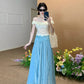Summer gentle temperament vacation one shoulder top a line skirt two piece set R0852