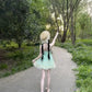 Summer beautiful suit green suspender top a-line skirt two-piece suit 2025 R0851