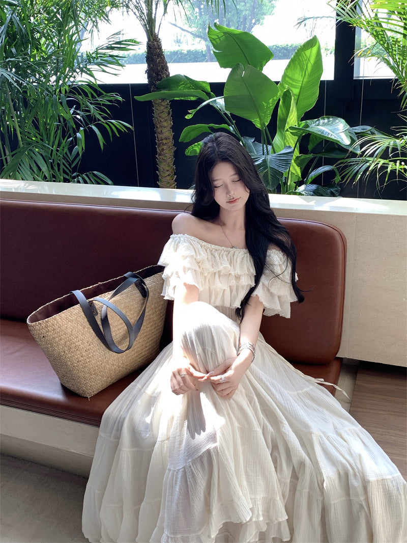 Summer beautiful one-shoulder short top a-line skirt beautiful two-piece suit R0853