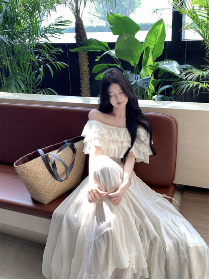 Summer beautiful one-shoulder short top a-line skirt beautiful two-piece suit R0853
