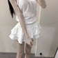 Gentle temperament beautiful white halter neck top puffy skirt two-piece set R0842