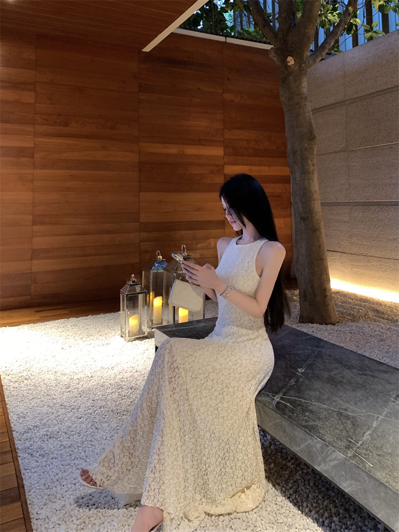 Elegant and decent skirt exquisite lace vest large swing skirt waist dress R0711