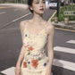 Floral suspender dress Slim fit temperament waist hip long skirt R0607