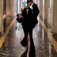 Hepburn style black dress high-end niche temperament sexy halter neck dress R1776